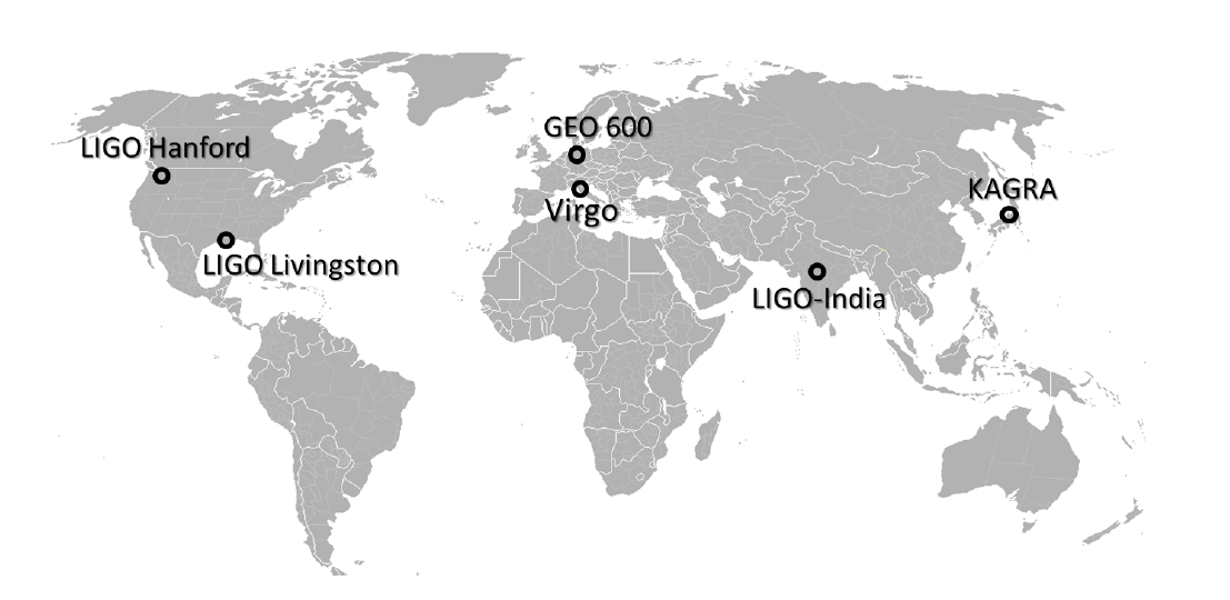全球主要的地面引力波天文台分布图